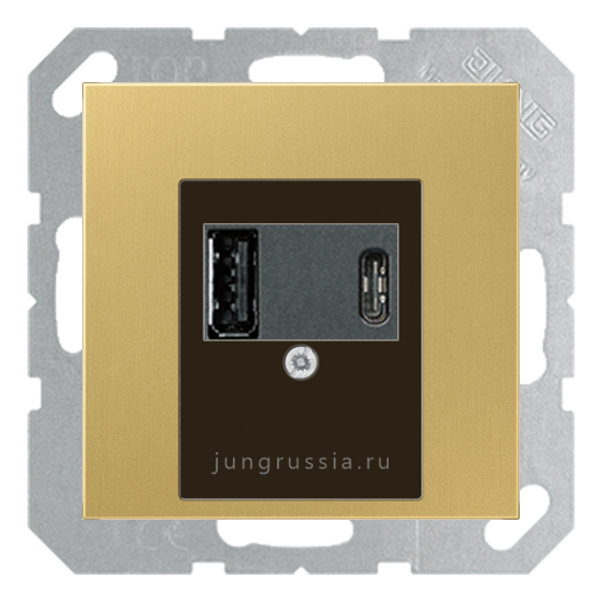 USB розетка для зарядки мобильных устройств тип А и USB тип С макс.3000 мА JUNG LS plus, Латунь Classic (металл)